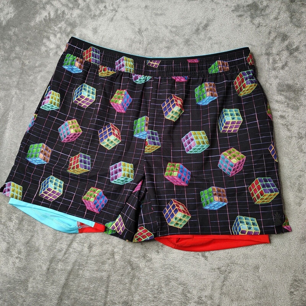 chubbies Black Athletic Shorts with Multicolor Rubik Cube Print
